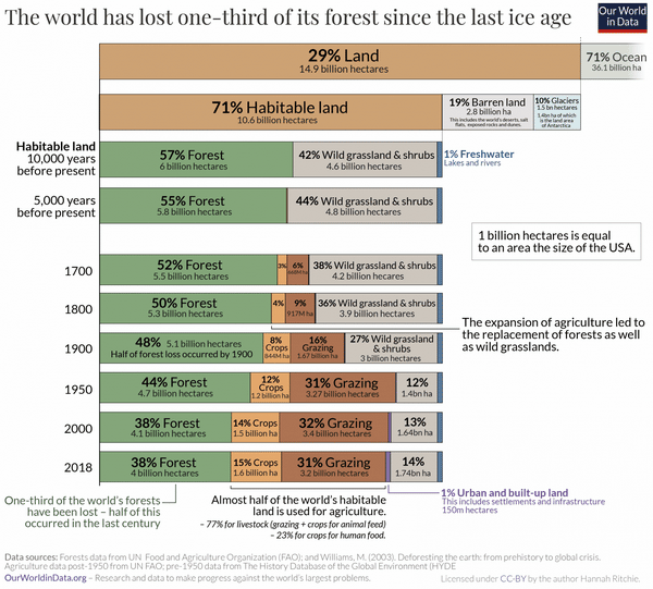 Graf znázorňující úbytek lesů.