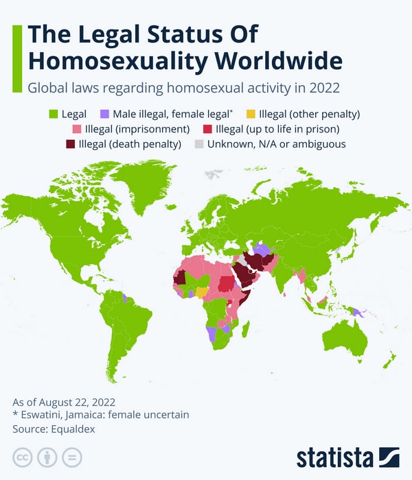 Informace ke dni boje proti homofobii, ukazují, kde ve světě je manželství gay párů ilegální.