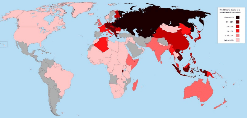 Procento úmrtí populace během druhé světové války