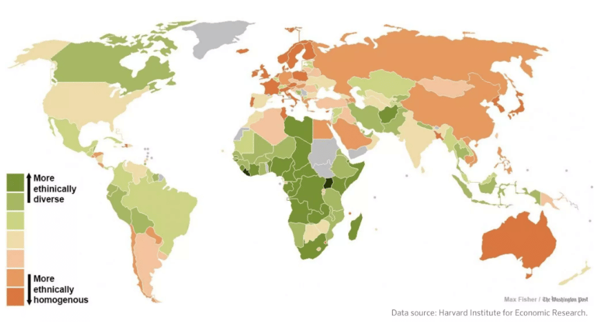 Etnická rozmanitost v jednotlivých státech po celém světě