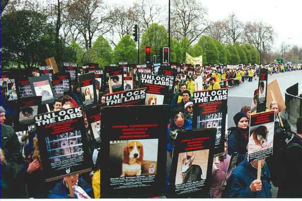 Demonstrace za práva laboratorních zvířat - Světový den laboratorních zvířat 1990