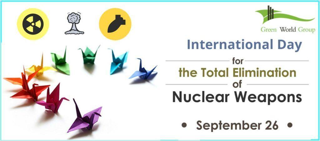 Banner - Mezinárodní den za odstranění jaderných zbraní.
