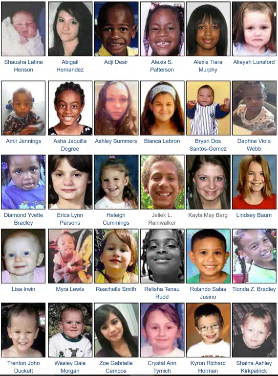 Plakát s portréty pohřešovaných dětí - FBI