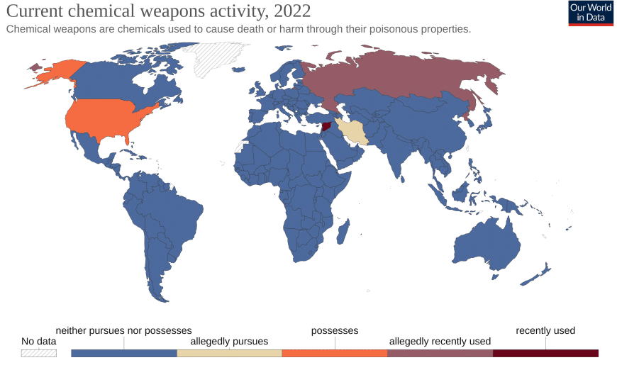 Státy vlastnící chemické zbraně v roce 2022.